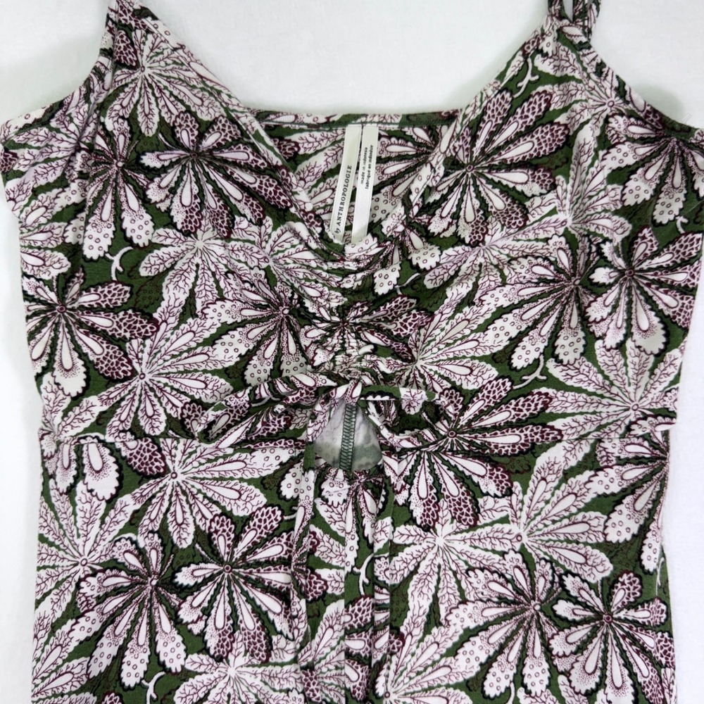 Anthropologie Jessie Floral Print Wide Leg Green Jersey Knit Jumpsuit Size XS - Picture 7 of 11